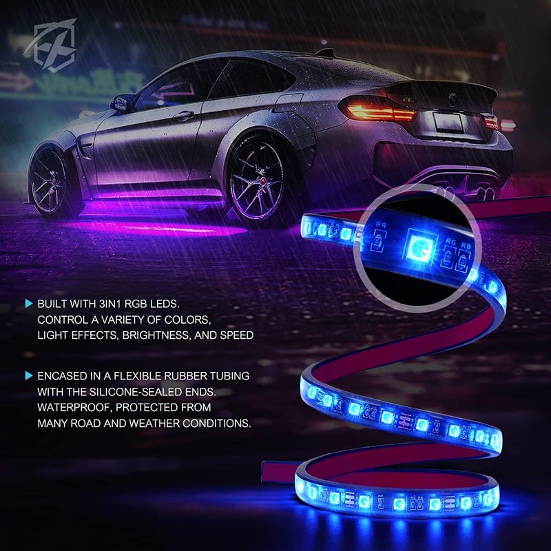 Xprite 8 قطع أضواء شريط LED RGB للسيارات، إضاءة خارجية داخلية مع تحكم بلوتوث، مجموعة تحكم عبر التطبيق وجهاز تحكم عن بعد، مزامنة موسيقية، أضواء نيون داخلية تحت الجسم للسيارات SUV والشاحنات - Image 2